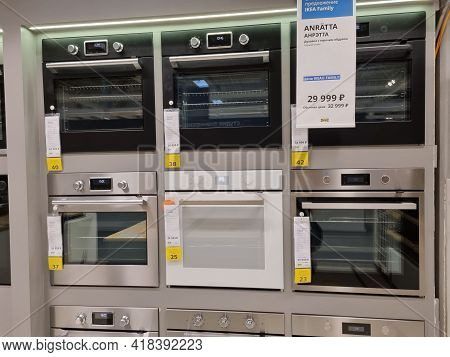 Russia, St. Petersburg 16.03.2021 Ovens In The Ikea Store For Sale