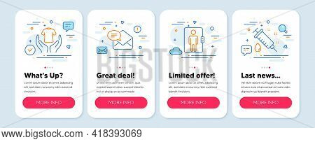 Set Of Line Icons, Such As New Mail, Hold T-shirt, Elevator Symbols. Mobile Screen Mockup Banners. M