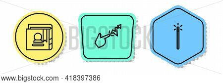 Set Line Ancient Magic Book, Spell And Magic Wand. Colored Shapes. Vector
