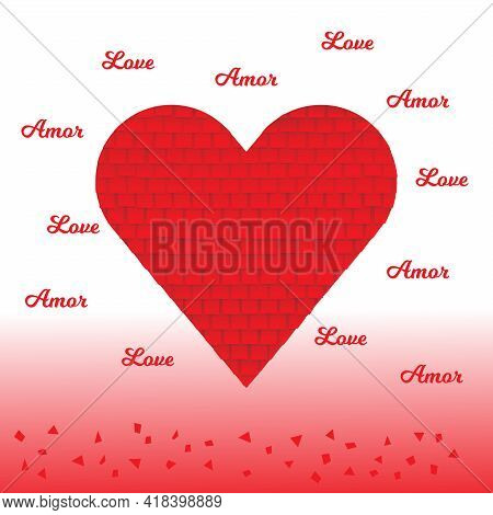 Love And Amor (love In Spanish) Greeting Card. Heart Shaped Pinata And Gradient Background. For Card