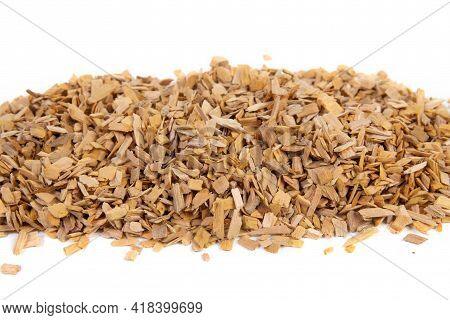 Wood Chips For Smoking Meat And Fish On White Background