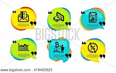 Bitcoin Project, Cash And Credit Card Icons Simple Set. Speech Bubble With Quotes. Money Diagram, Re