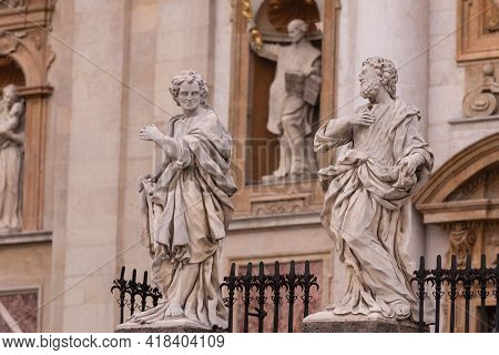 Fence With Statues Of The Apostles. Made In 1772 By David Geel From Pinchow Limestone. Heavily Damag