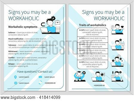 Workaholic Brochure Icon. Workaholism Prevention And Consequences Template.flyer, Magazine, Poster, 