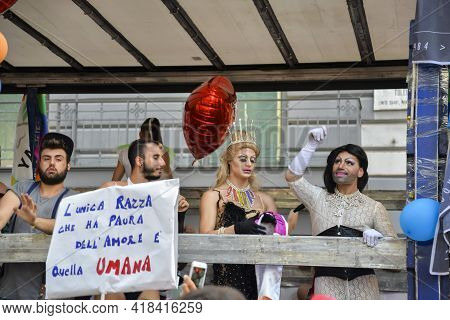 Naples, Italy-july 11, 2015: Some Participants In Gay Pride Every Year Brings Together Thousands Of 