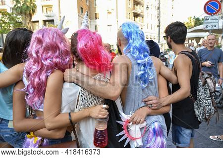 Naples, Italy-july 11, 2015: Some Participants In Gay Pride Every Year Brings Together Thousands Of 