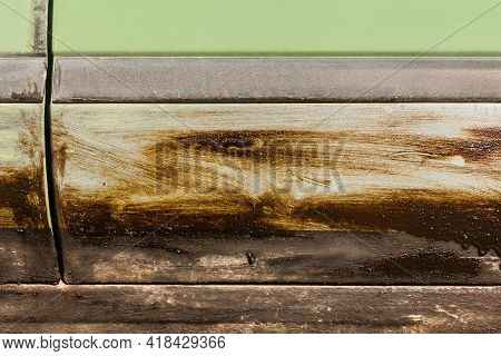 Car Element Or Part Close-up With Traces Of Solid Oil Or Anticorrosion Mastic, Rusty Old Dirty Abstr