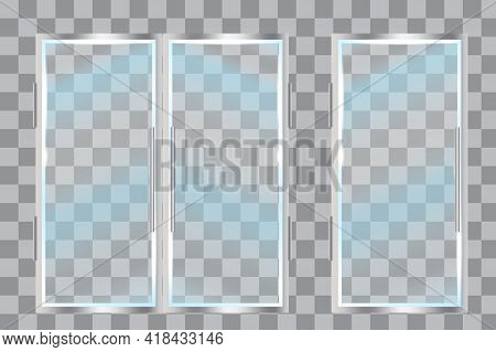Glare Texture. Glass Doors In Realistic Style. Modern Background Design. Vector Illustration. Stock 