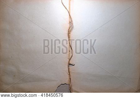 Old Book Paper Texture. Open Old Book With Rope. Vintage Paper Page. Old Paper Background
