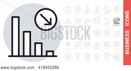 Decline Chart Icon. Concept Of Falling Stock Markets Or Declining Profits In Business. Simple Black 
