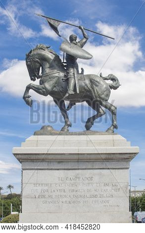 Seville, Spain - Sept 27th 2020: El Cid Campeador Equestrian Statue. Sculpted By Anna Hyatt Huntingt