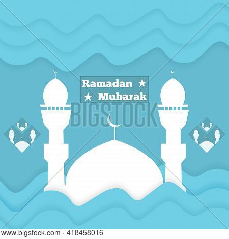 Ramadan Mubarak Paper Cut Design Template. Beautiful Background For Banner, Card, Cover, Poster, Bro