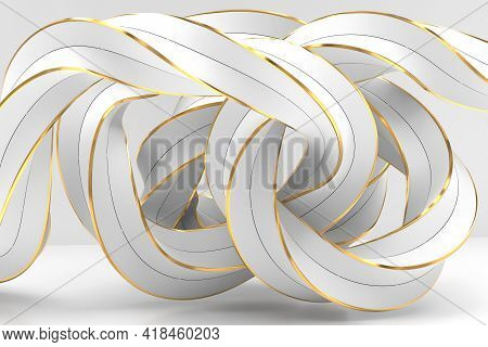 Abstract Background Made Of White And Gold Rope. Luxury Wallpaper Design For Prints, Wall Art And Ho