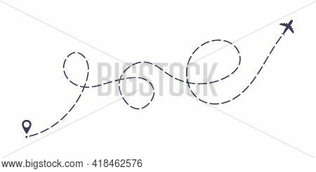 Airplane Dashed Line Path Flat Style Design Vector Illustration Isolated On White Background. The Pl