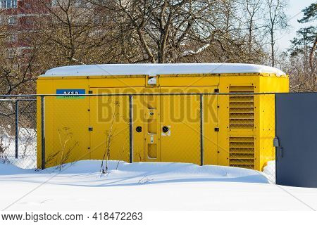 Diesel Generator Aksa Outside In Winter. Backup Power Supply For The Enterprise: Russia - February 2