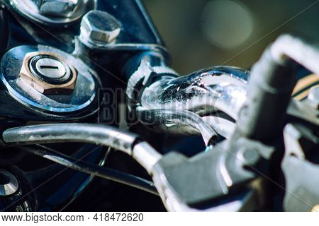 Reims France April 26, 2021 Royal Enfield 500cc Motorcycle Parked In The Streets Of Reims