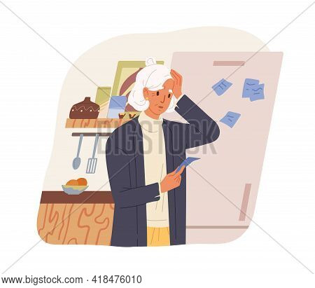 Old Woman Suffering From Dementia Or Alzheimers Disease. Memory Loss And Brain Problems Concept. Sen