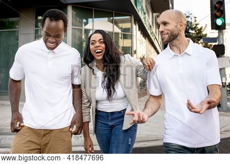 Group of friends hanging out and having fun in the city