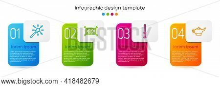Set Line Magic Wand, Carpet, And Lamp Or Aladdin. Business Infographic Template. Vector