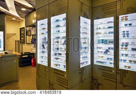 KUALA LUMPUR, MALAYSIA - CIRCA JANUARY, 2020: interior shot of Oakley store in Suria KLCC shopping mall in Kuala Lumpur.