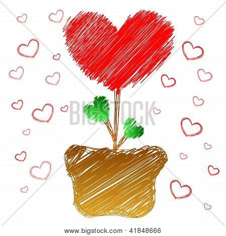 Heart Tree In Doodle Style