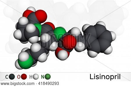 Lisinopril Molecule. It Is Dipeptide, Ace Inhibitor Used To Treat Hypertension, Heart Failure, Heart