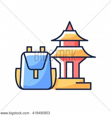 Spiritual Nomad Rgb Color Icon. Trip To Shrine For Spirituality. Visit Holy Place. Asian Landmark. N