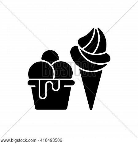 Ice Cream To Go Black Glyph Icon. Frozen Treats Delivery. Gelato And Sorbet. Dairy-free And Dairy Pr