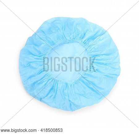 Light Blue Shower Cap Isolated On White, Top View