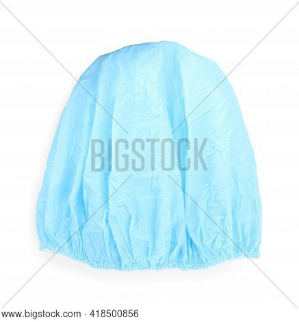 Light Blue Shower Cap Isolated On White, Top View