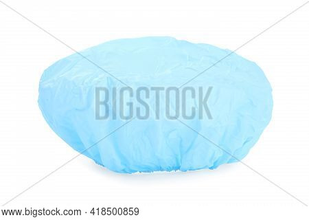 Light Blue Waterproof Shower Cap Isolated On White