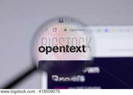 New York, Usa - 26 April 2021: Opentext Logo Close-up On Website Page, Illustrative Editorial
