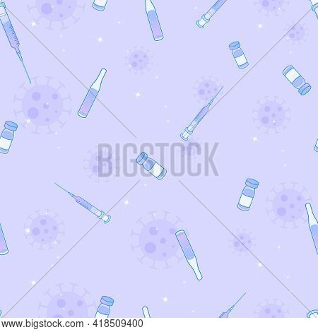 Purple Dreamy Seamless Pattern With Syringes And Ampules