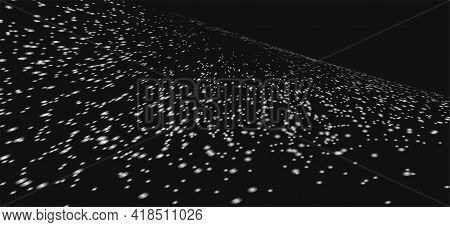 Abstract White Dust Suface Made Of Particle Lights In Dark Cyber Space, Black And White Monochrome W