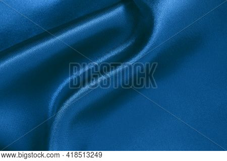 Dark Blue Fabric Cloth Texture For Background And Design Art Work, Beautiful Crumpled Pattern Of Sil