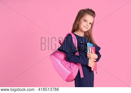 Back To School Concept Half Turned Photo Portrait Of Lovely Conf