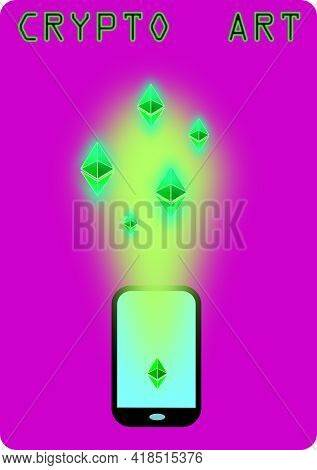Crypto Art Concept Image With Ethereum Coin