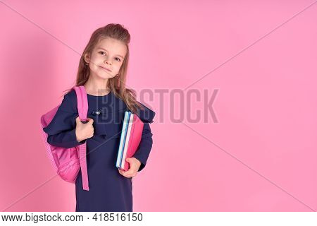Back To School Concept Half Turned Photo Portrait Of Lovely Conf