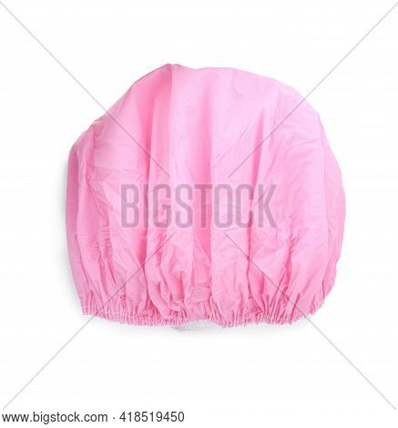 Pink Shower Cap Isolated On White, Top View
