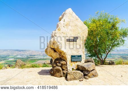 Menahamiya, Israel - April 21, 2021: Monument To Prime Minister Levi Eshkol, And Landscape Of The Lo