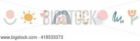 Hand Draw Abstract Design Elements In Pastel Colors. Minimal Stylish Cover Template. Organic Shapes 