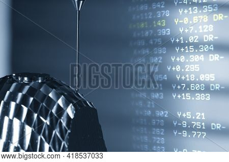 The Abstract Scene Cmm Machine Operation And The G-code Data Background. The Quality Control Of Auto