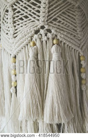 Close Up On Hand Made Macrame Woven Lantern For Candles
