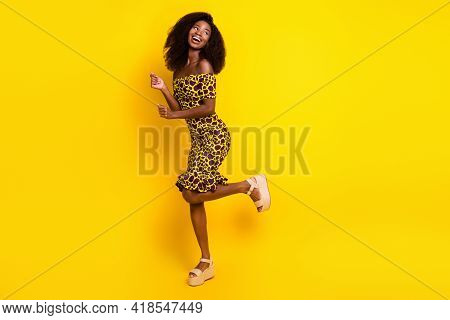 Full Length Body Size View Of Pretty Slender Cheerful Girl Dancing Having Fun Relax Isolated Over Br