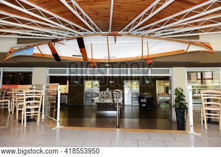 Malta - April 20: The Restaurant At Luxury Hotel Decorated With Traditional Wooden Maltese Luzu Boat
