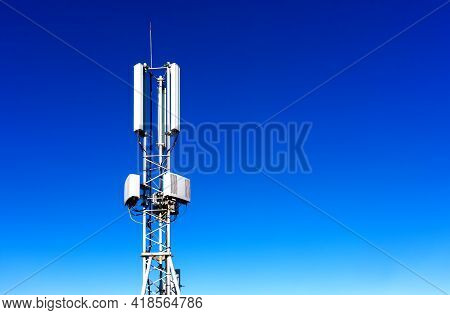 Panel Antenna Of Gsm Dcs Umts Lte Bands And Radio Unit Are As Part Of Communication Equipment Of Bas