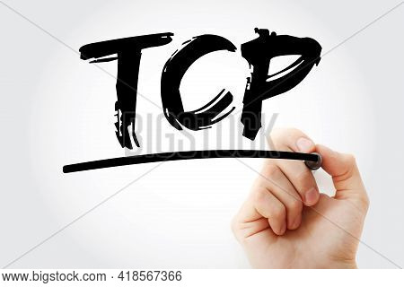 Tcp - Transmission Control Protocol Acronym With Marker, Technology Concept Background