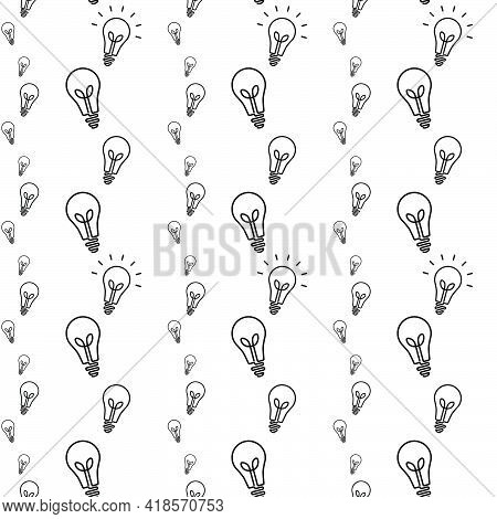 Seamless Vector Light Bulb Ideas Pattern On White Background