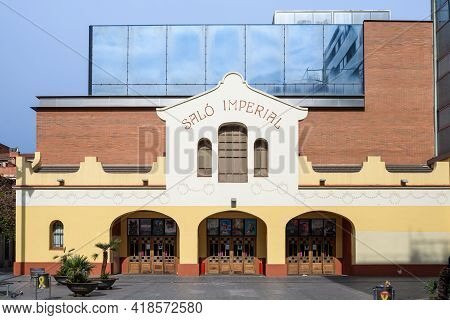 Sabadell - Catalonia, Spain - April 17th Of 2021: Main Facade Of The Building With The Cinema Salo I