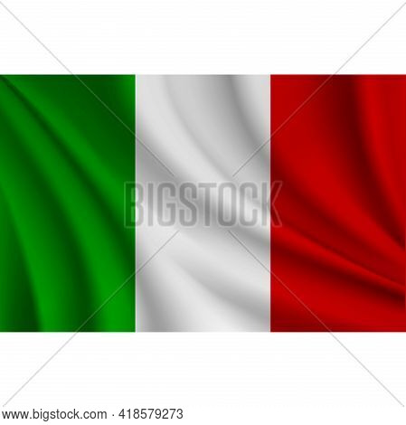 Realistic Tricolor Flag. Green, White And Red Falg. Italian Flag